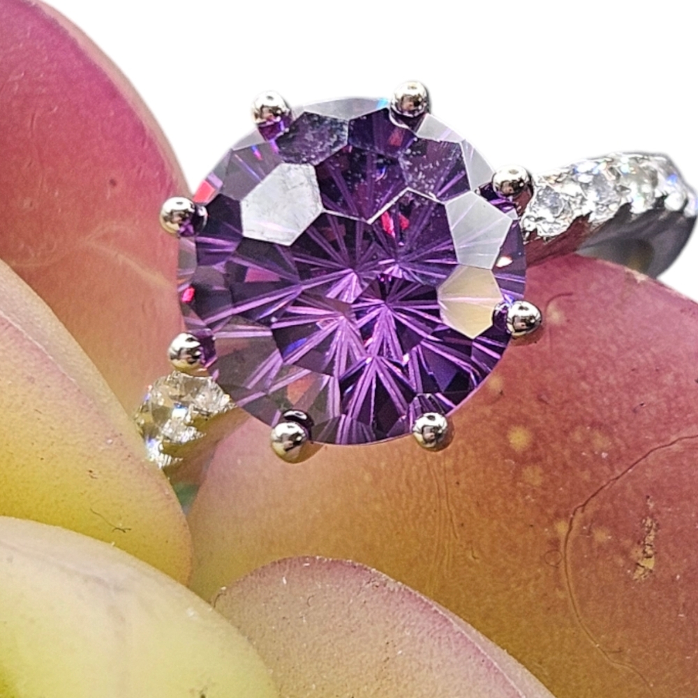 Purple Crystal and CZ Ring